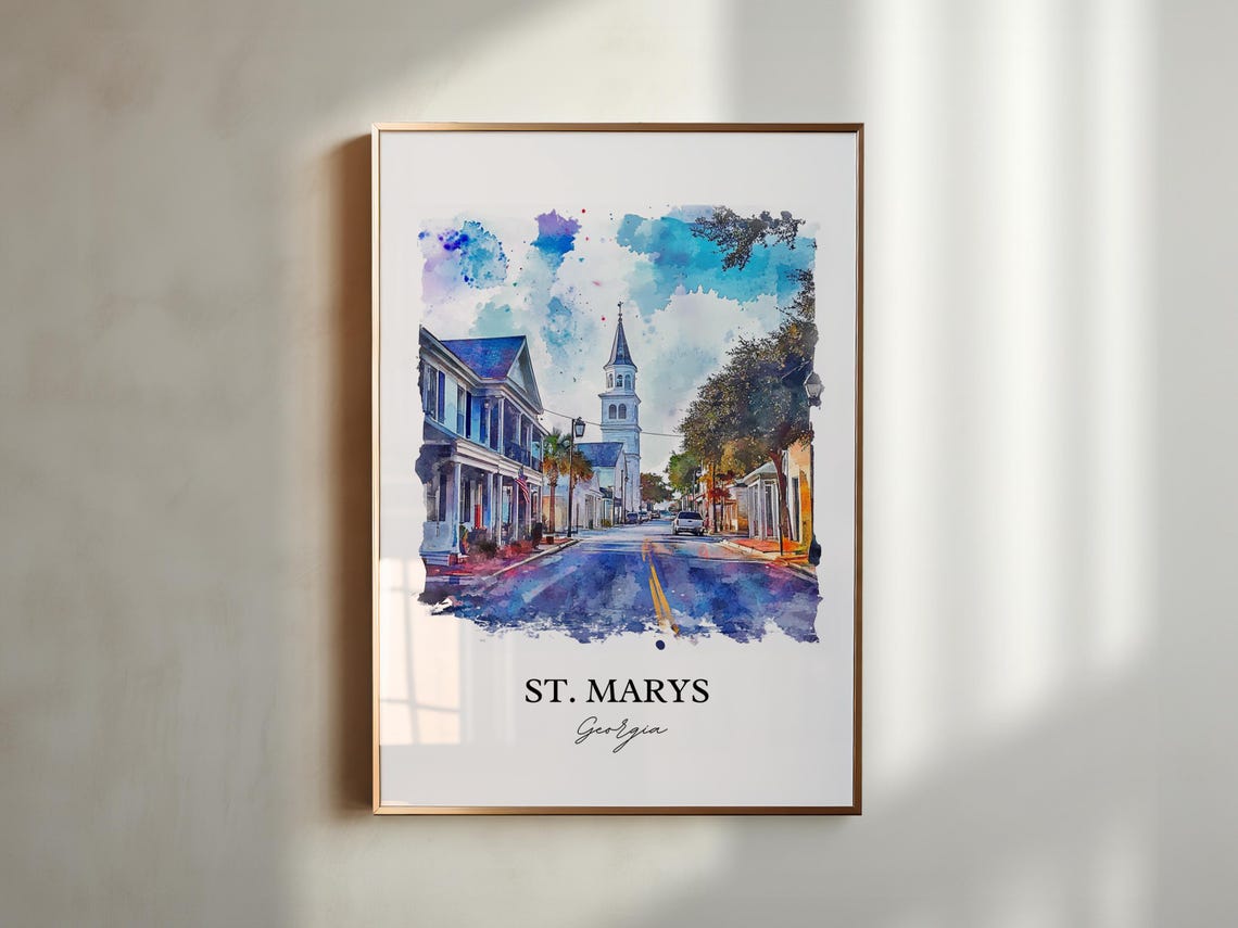 St Marys Georgia Steeple Main Street Watercolor Travel Gift Poster - Image 5