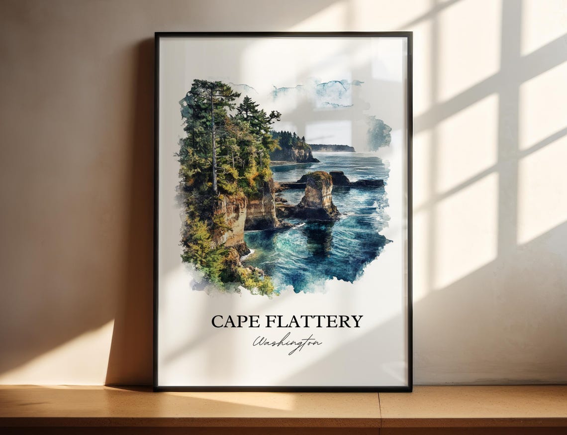 Cape Flattery Washington Rugged Sea Cliffs Coast Watercolor Poster