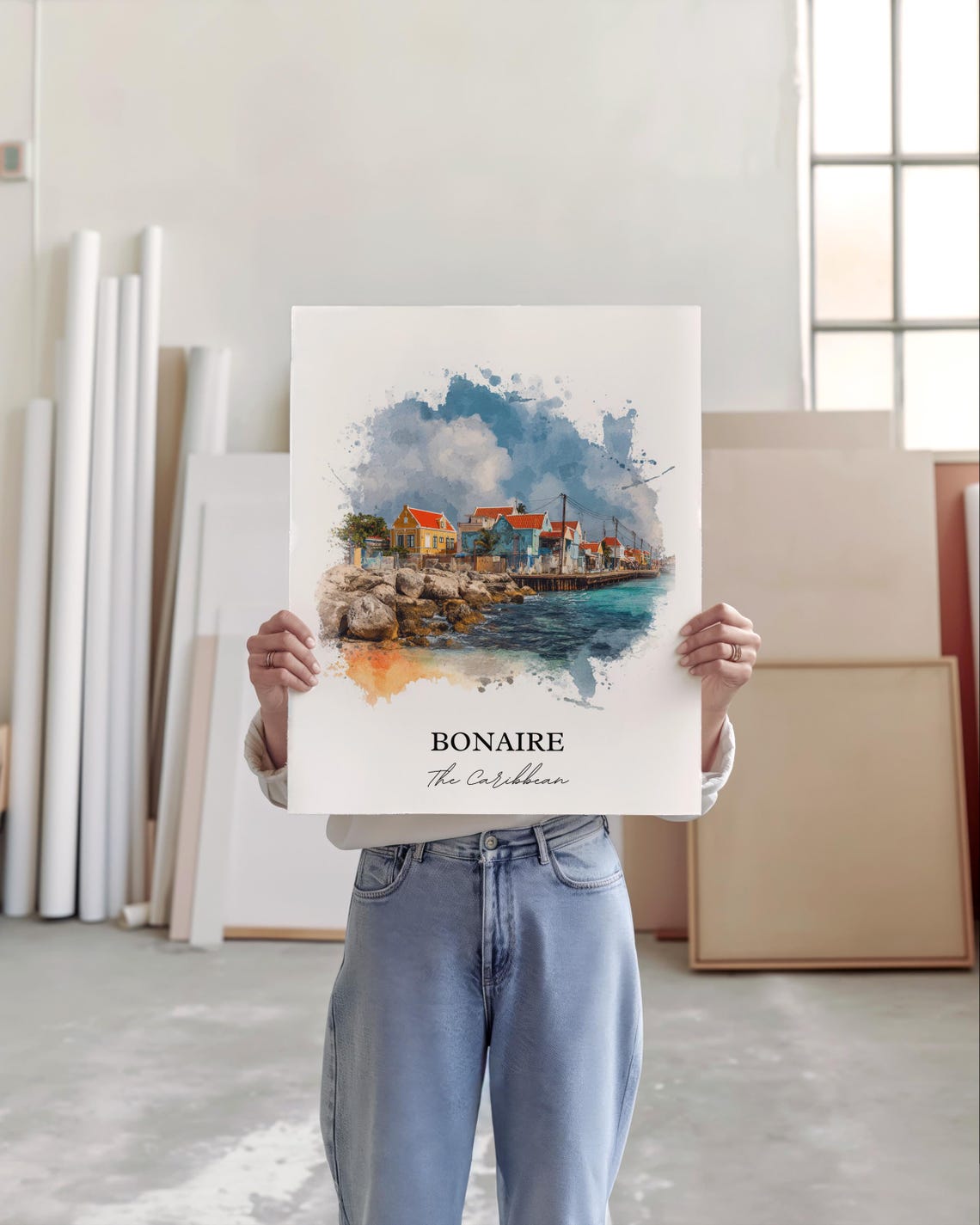 Bonaire Wall Art Print Watercolor Caribbean Gift Travel Poster Housewarming - Image 4