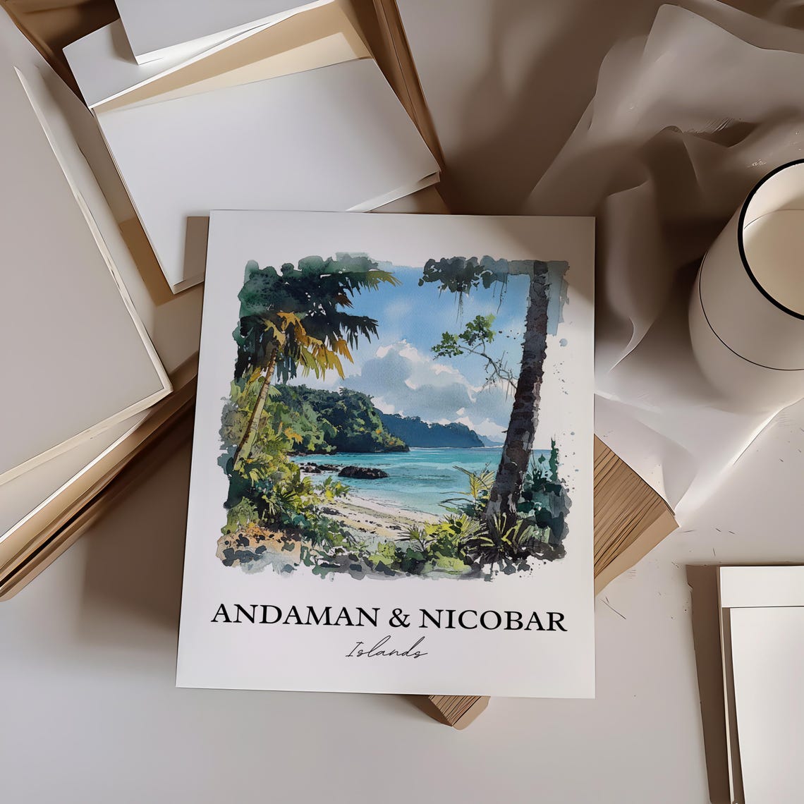 Andaman Nicobar Islands Watercolor Tropical Beach Paradise Poster - Image 4