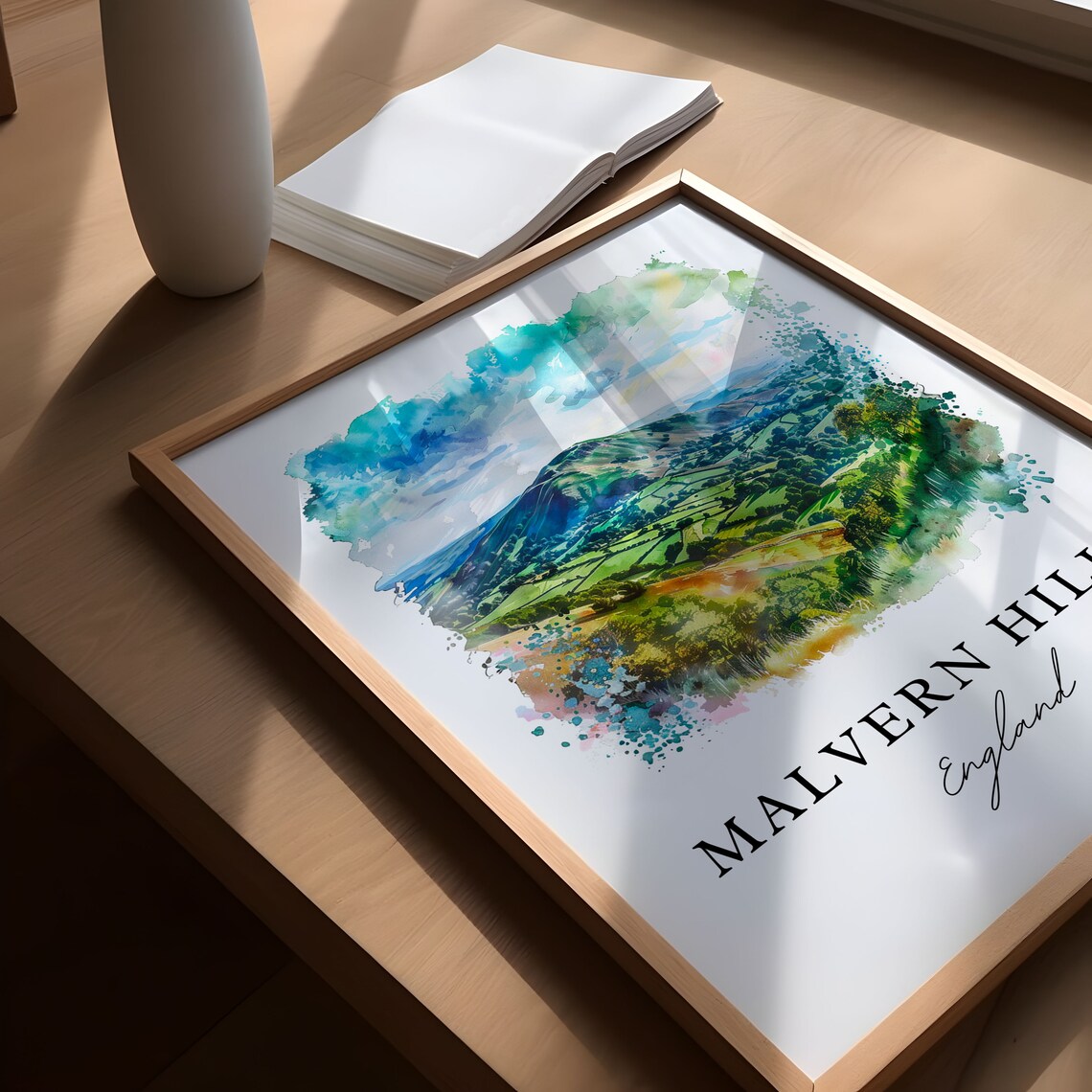 Malvern Hills England Rolling Green Hills Watercolor Travel Poster - Image 5
