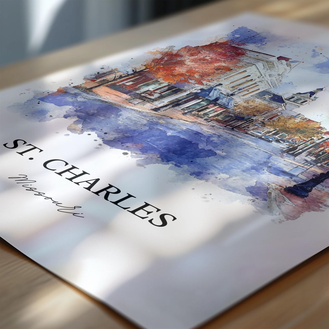 St Charles Missouri Historic Brick Street Fall Watercolor Poster - Image 6