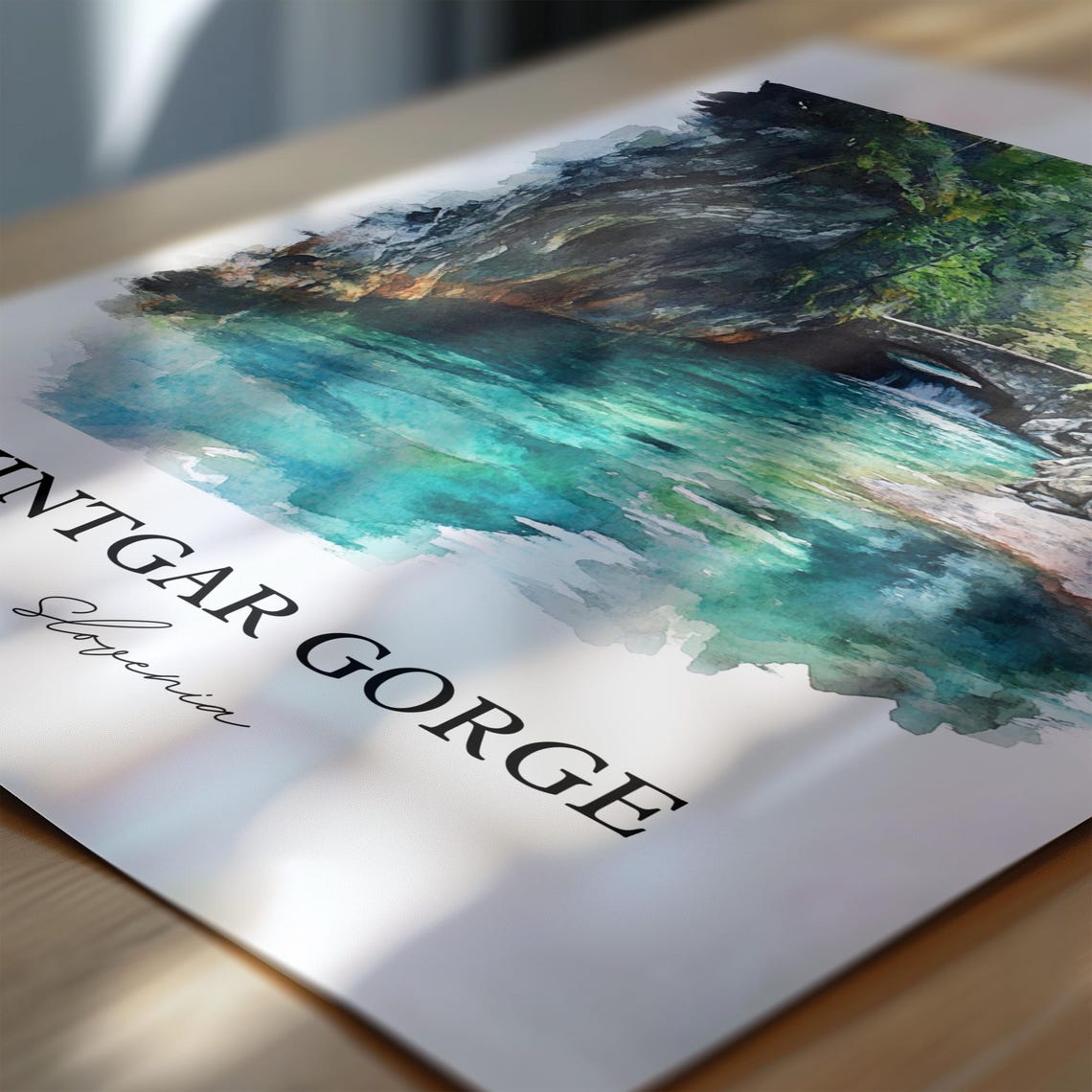 Vintgar Gorge Slovenia Watercolor Turquoise River Canyon Poster - Image 6