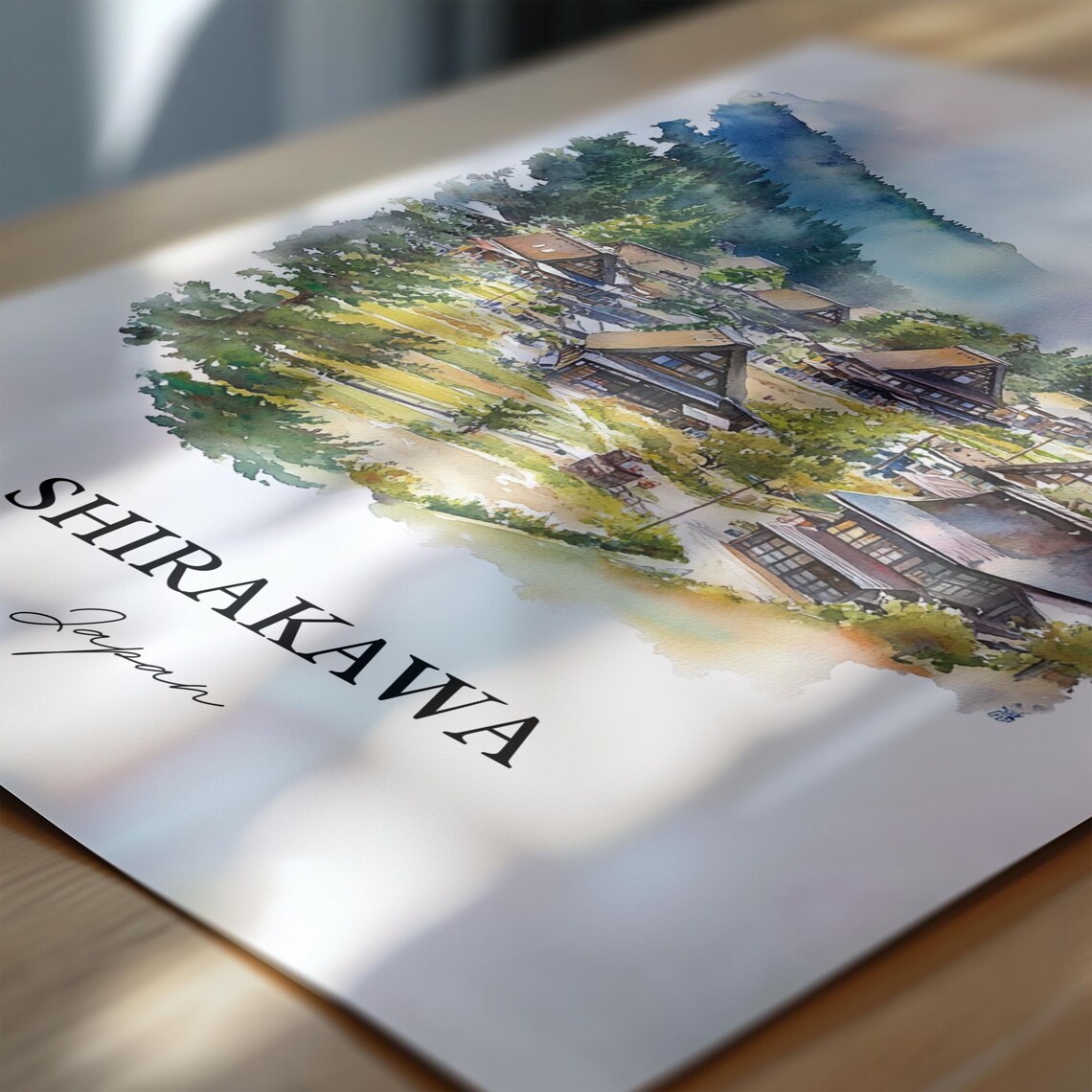 Shirakawa Japan Watercolor Thatched Roof Village Mountain Poster - Image 6