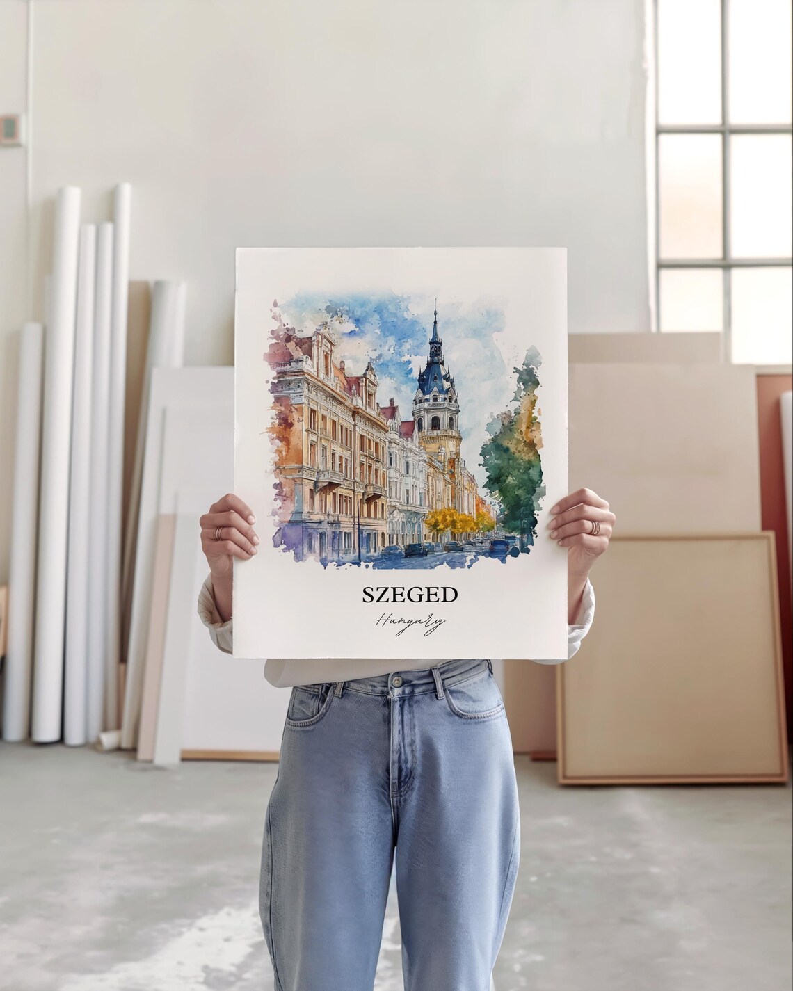 Szeged Hungary Watercolor Grand Avenue Historic Tower View Poster - Image 5