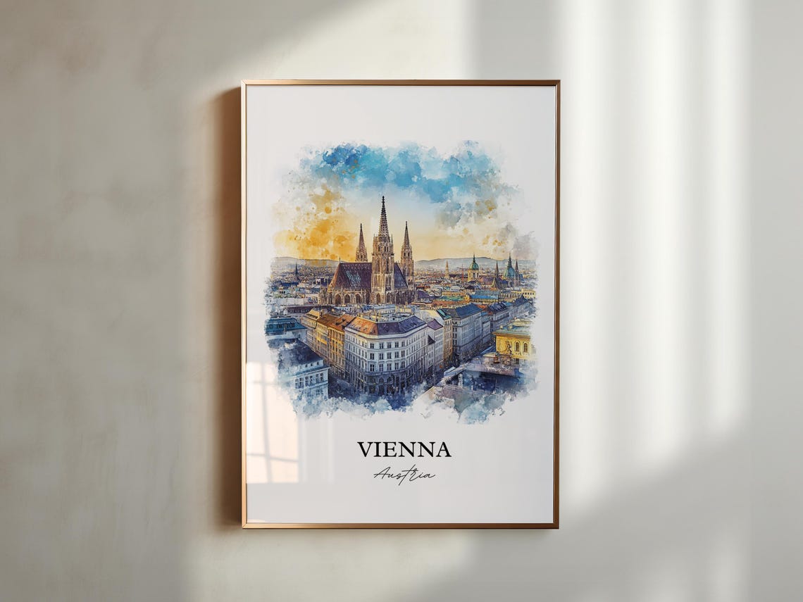 Vienna Watercolor Skyline Travel Poster, Austria - Image 3