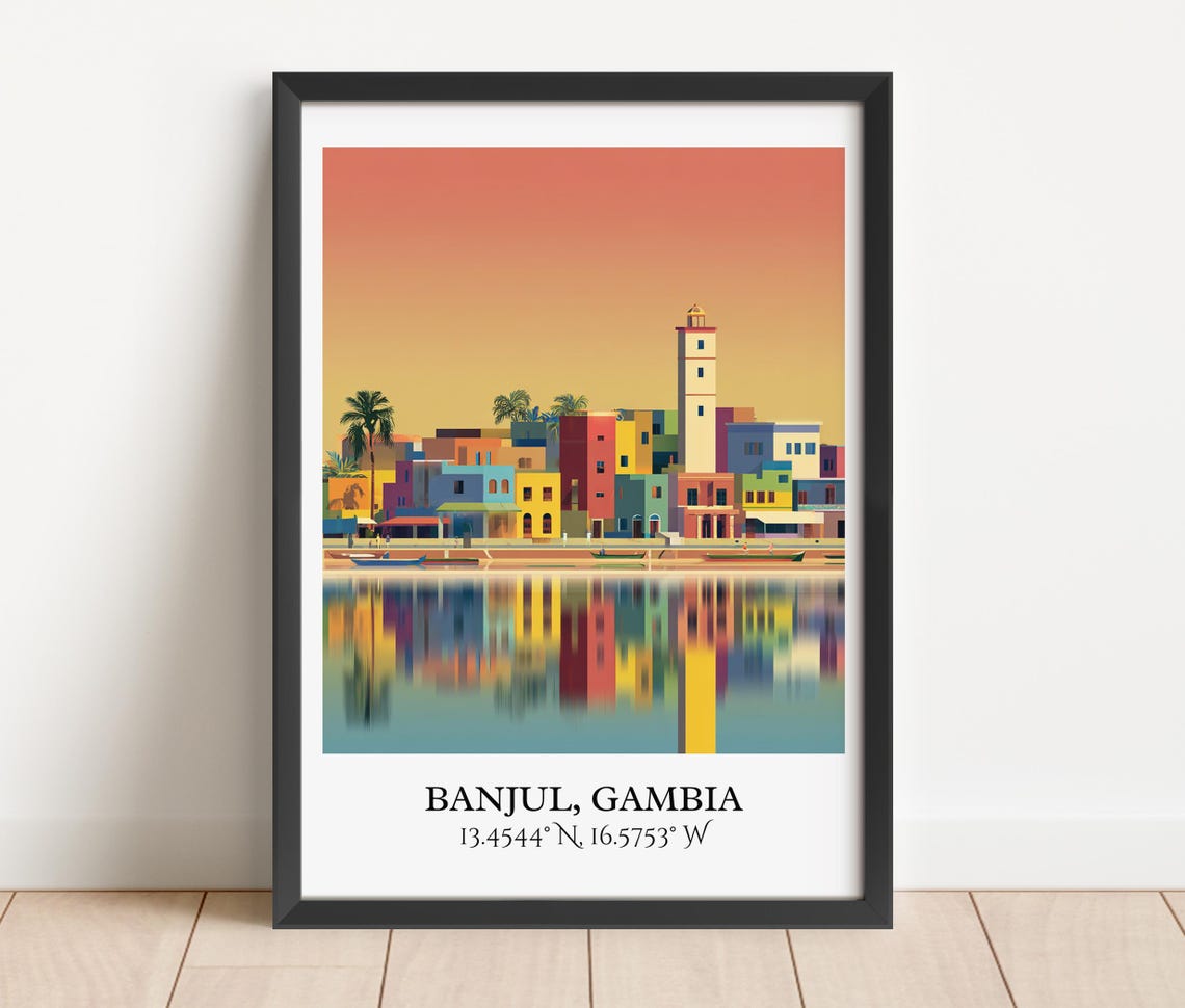 Banjul Gambia Harbor Lighthouse Sunset Waterfront Travel Poster - Image 3