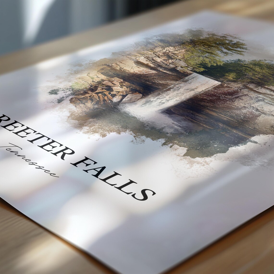 Greeter Falls Tennessee Rock Alcove Plunge Watercolor Poster - Image 6