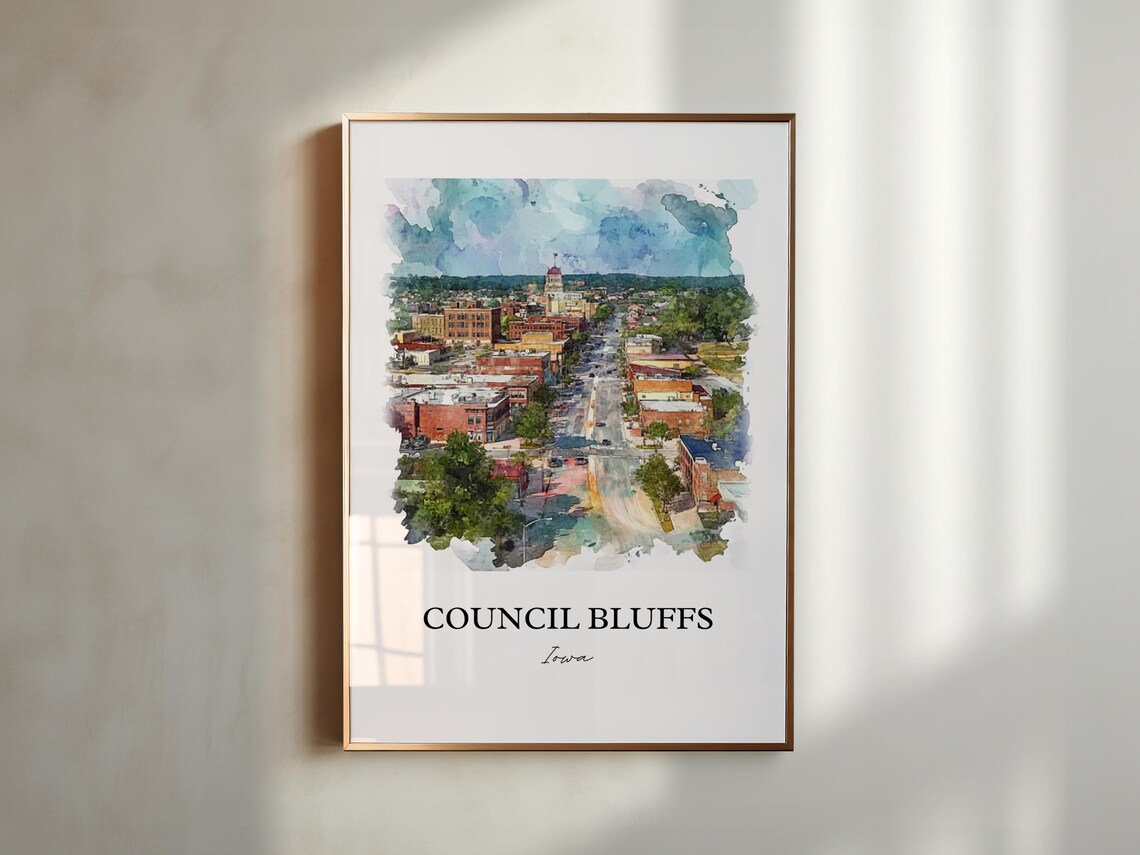 Council Bluffs Watercolor Travel Poster, Iowa - Image 4