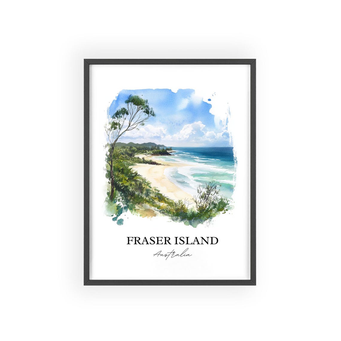 Fraser Island Australia Sandy Surf Beach Coast Watercolor Poster - Image 2