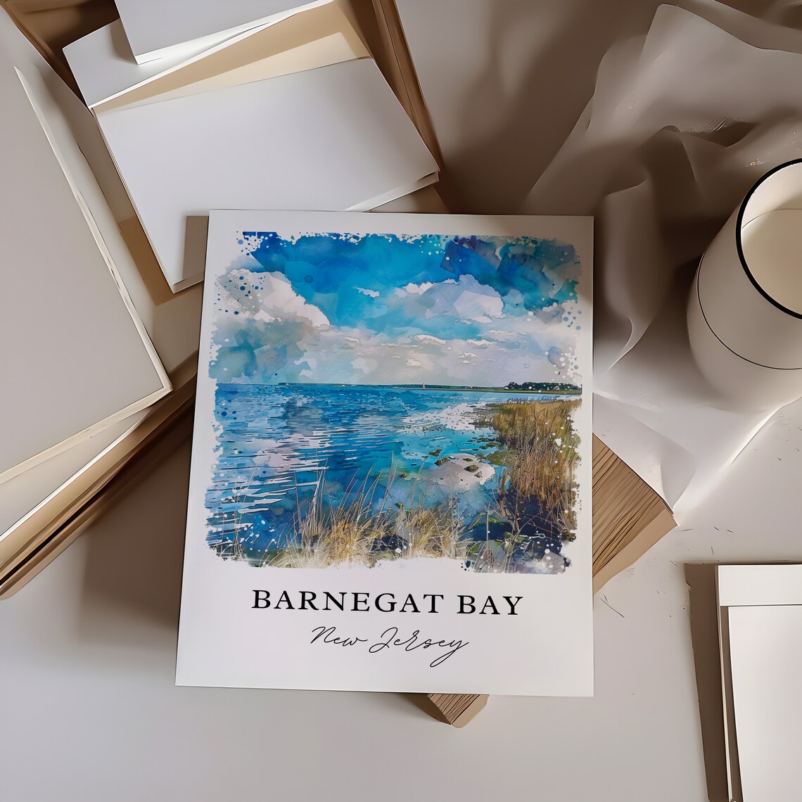 Barnegat Bay New Jersey Watercolor Coastal Bay Scene Art Poster - Image 6