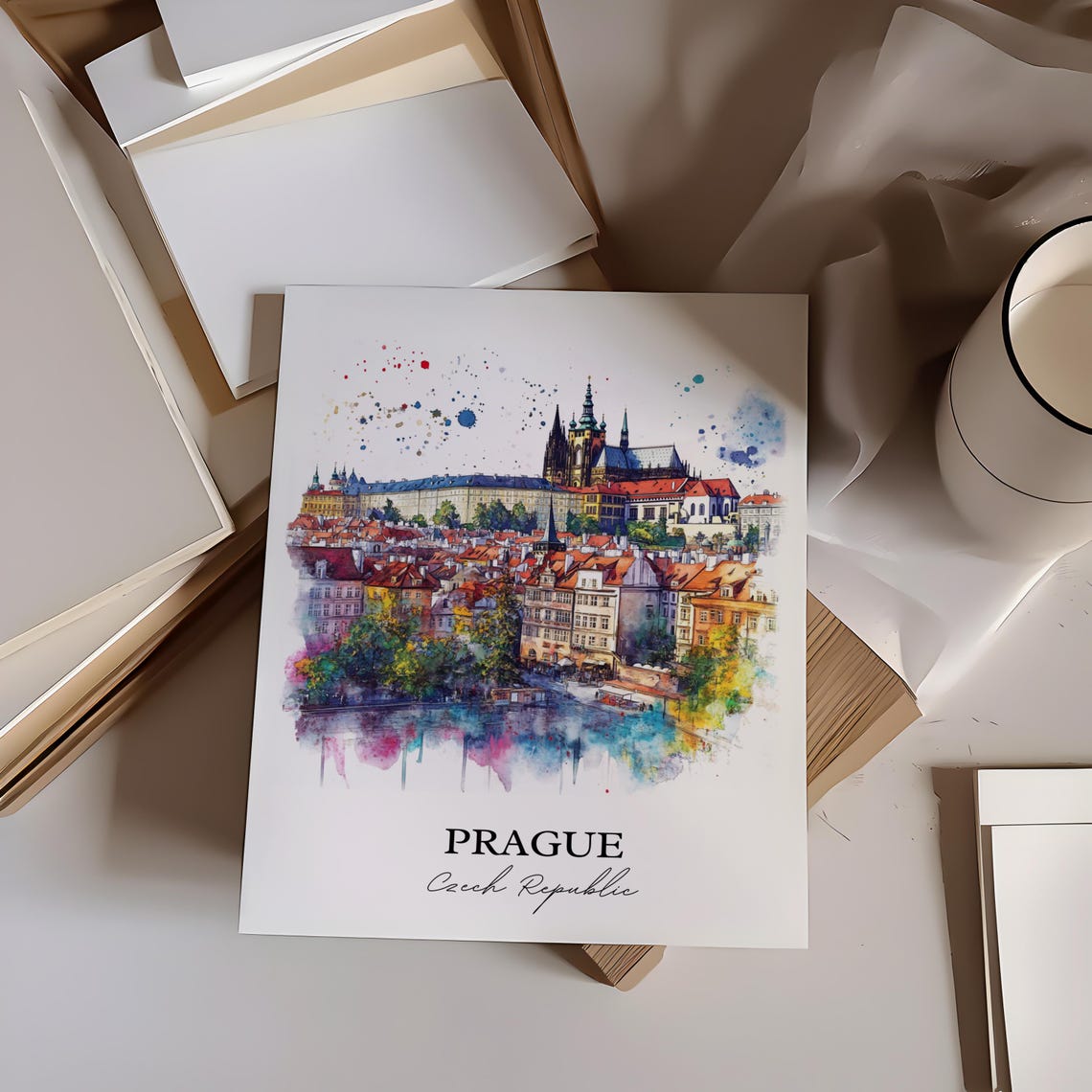 Prague Skyline Watercolor Travel Poster, Czech Republic - Image 5