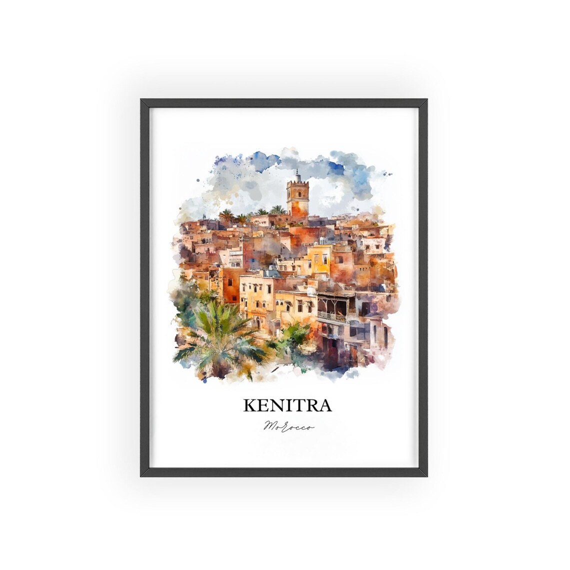 Kenitra Morocco Old Medina Hillside Watercolor Travel Art Poster - Image 2