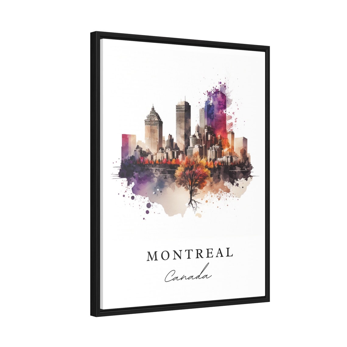 Montreal Canada Watercolor City Skyline Autumn Tree Art Poster - Image 2