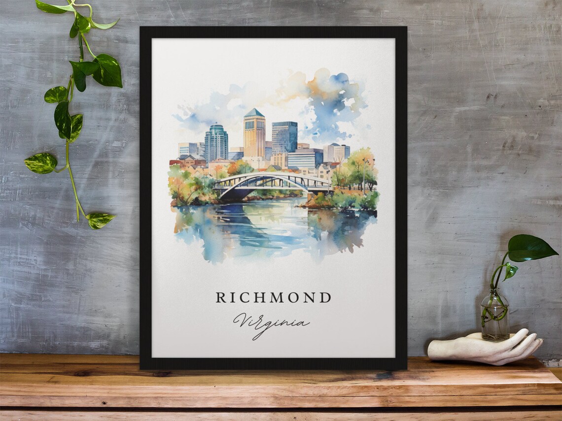 Richmond Virginia Watercolor Skyline River Bridge View Poster - Image 2