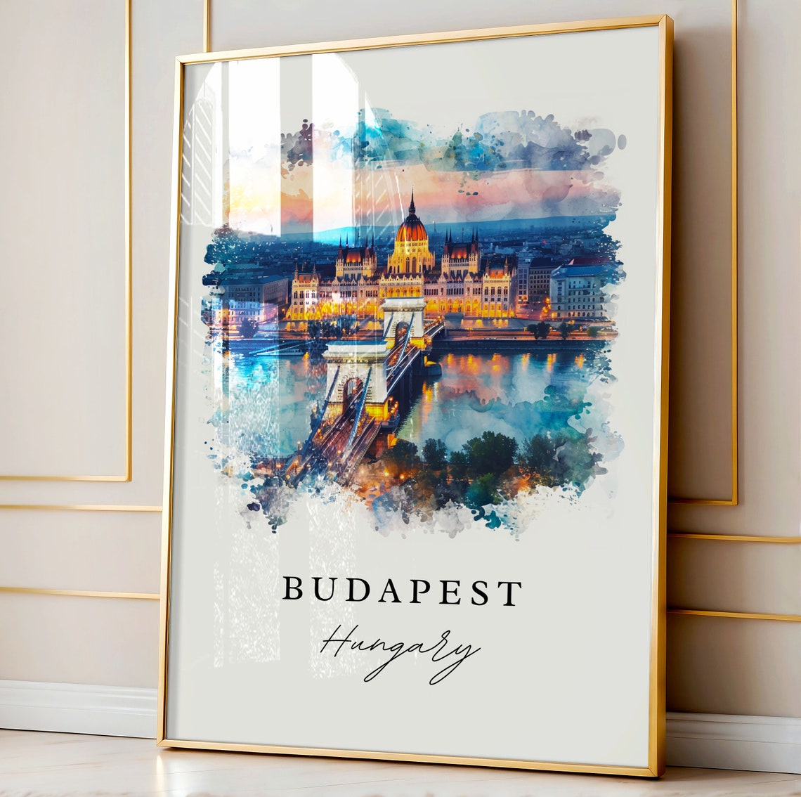 Budapest Skyline Travel Poster, Custom Text Gift - Image 4