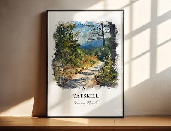 Catskill Scenic Trail Watercolor Forest Path Mountain View Poster