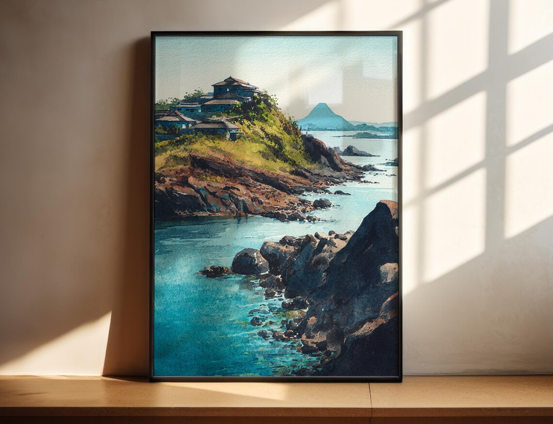 Jeju Island Watercolor Travel Poster, South Korea