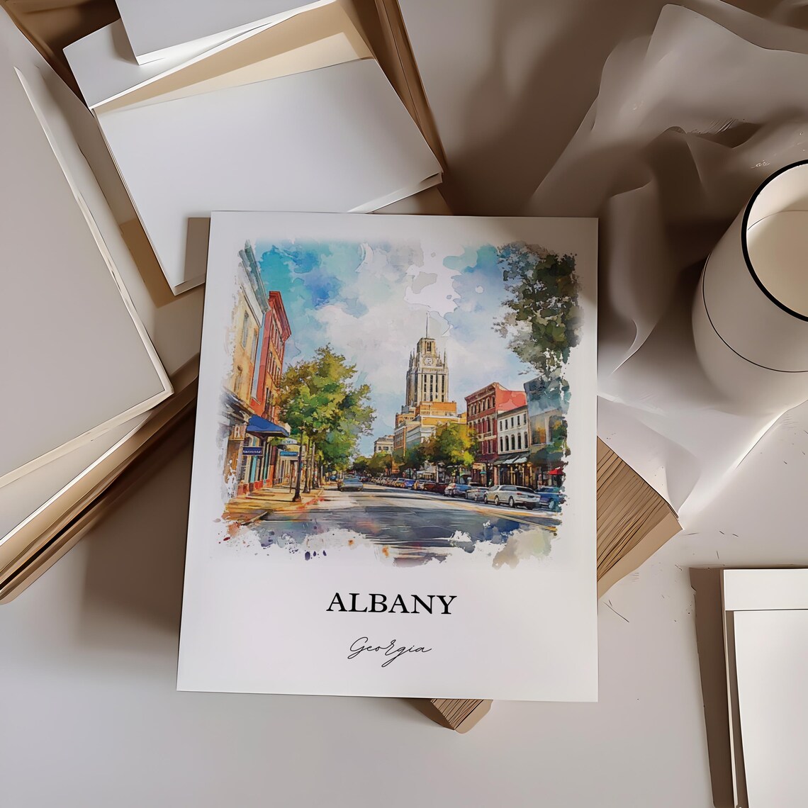 Albany Georgia Downtown Historic Street Watercolor City Travel Poster - Image 5
