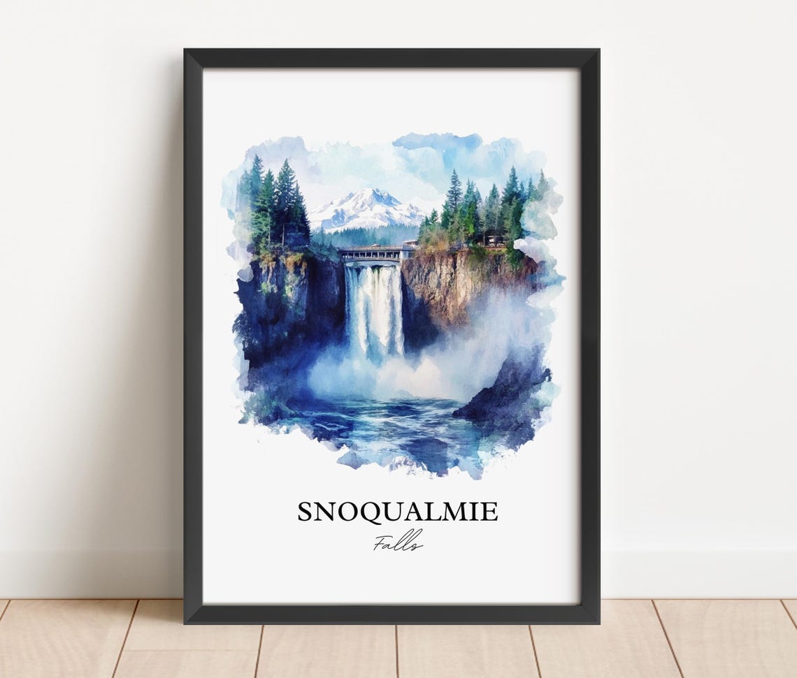Snoqualmie Falls Watercolor Travel Poster, Washington St - Image 5