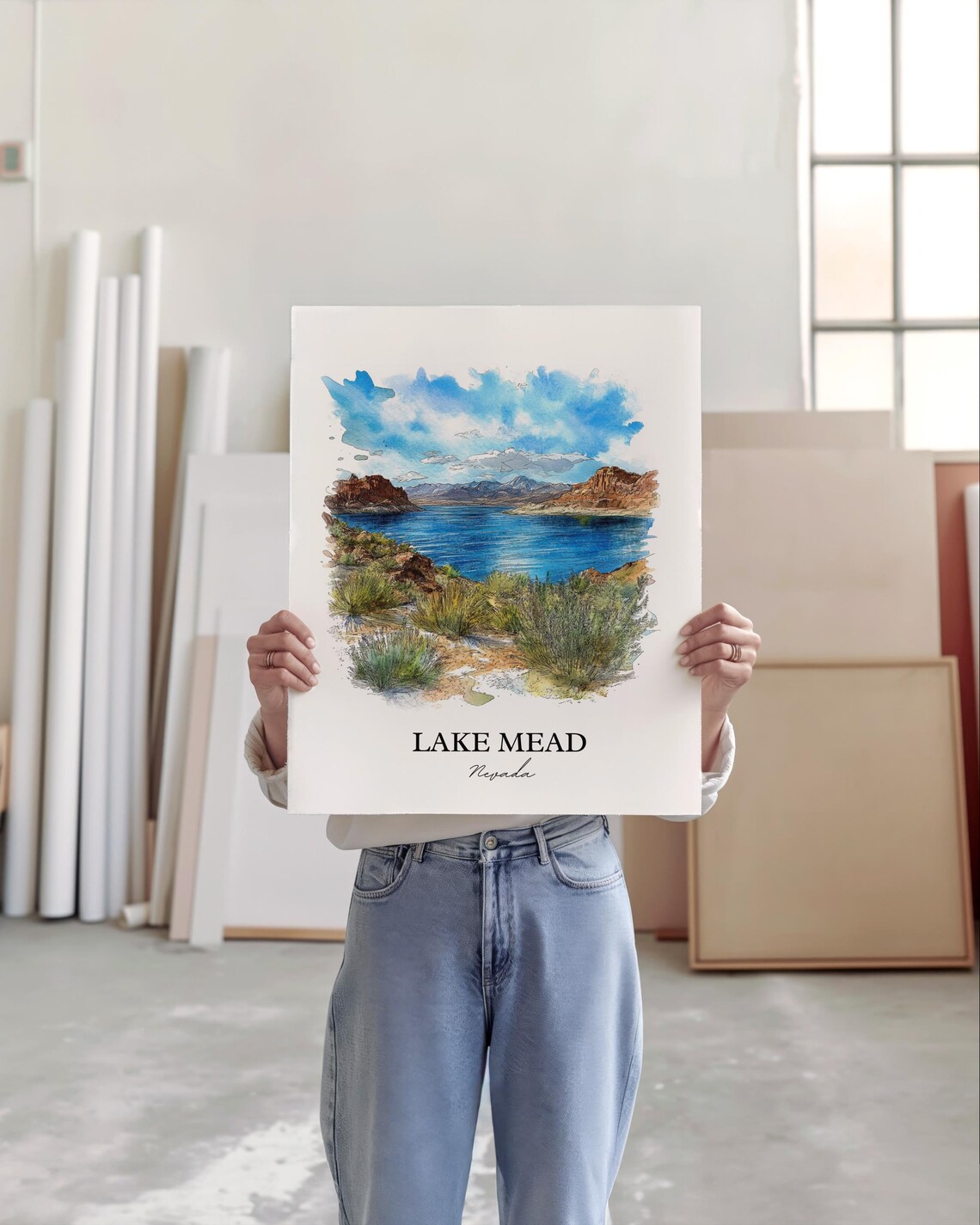 Lake Mead Nevada Watercolor Desert Lake Red Rock Scene Poster - Image 3