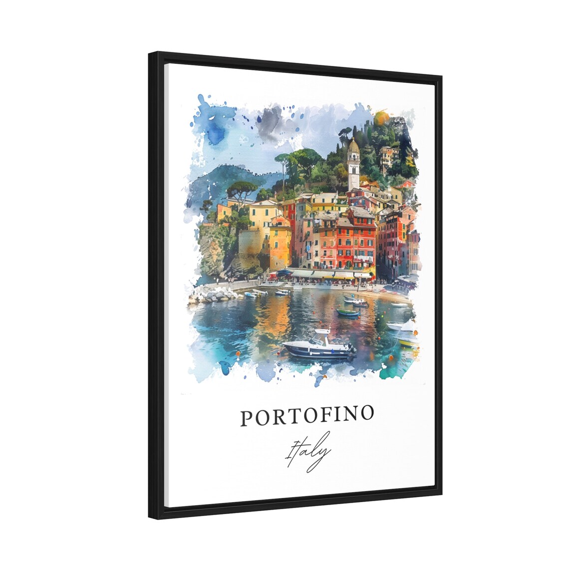 Portofino Italy Harbor Village Boats Watercolor Travel Poster - Image 2