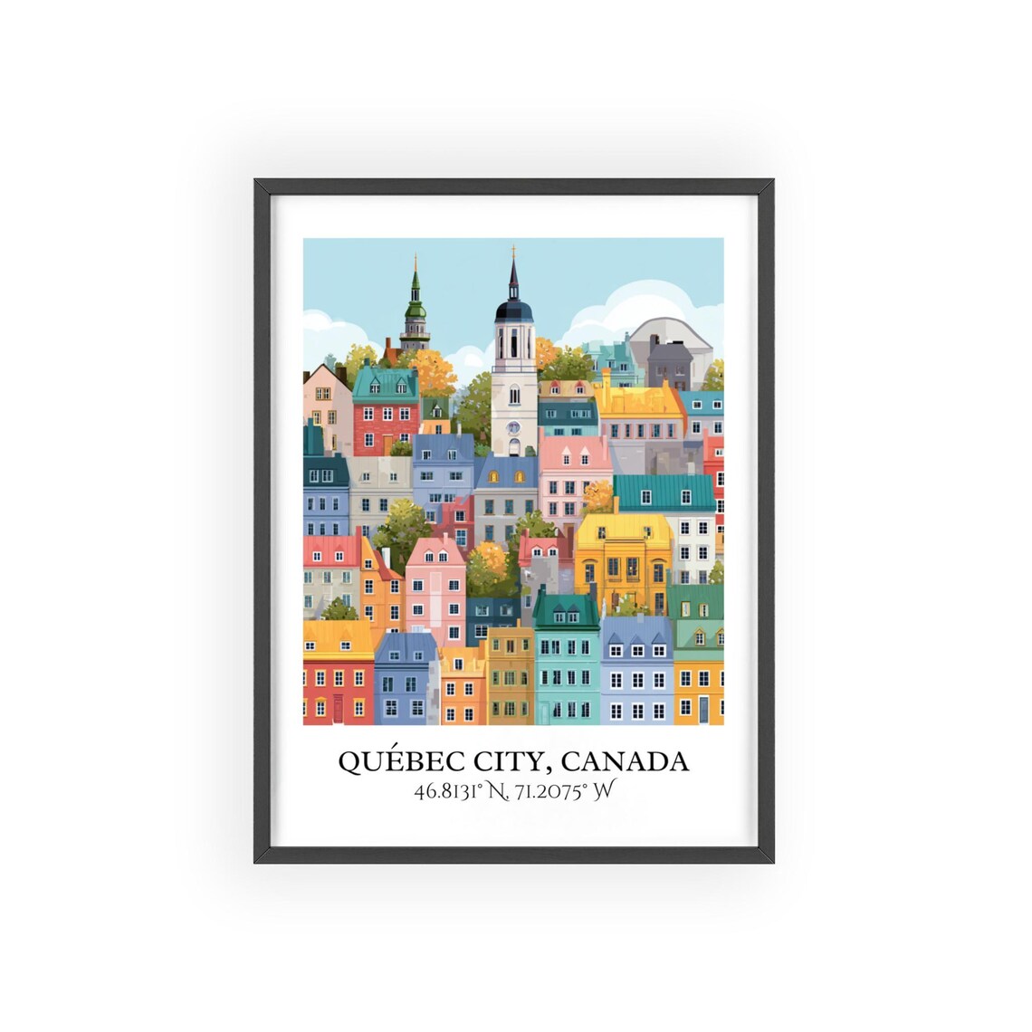 Quebec City Canada Old Town Church Towers Retro Travel Poster - Image 2