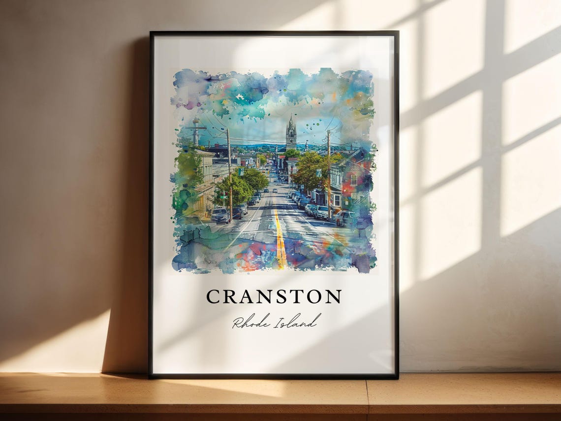 Cranston Rhode Island Downtown Street Watercolor Hometown Poster