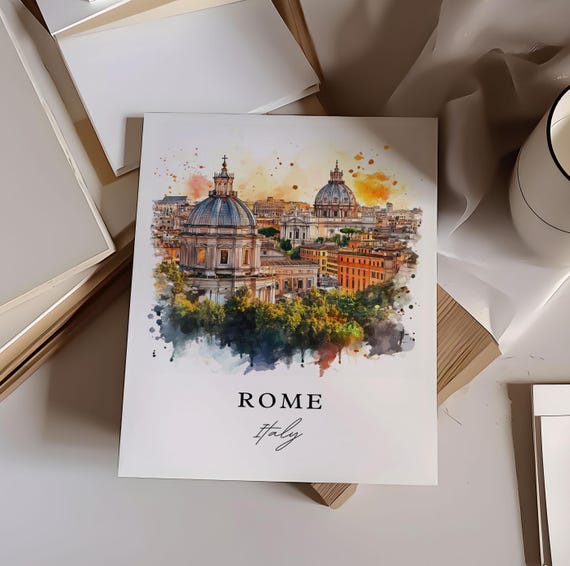 Rome Italy Watercolor Skyline Travel Poster