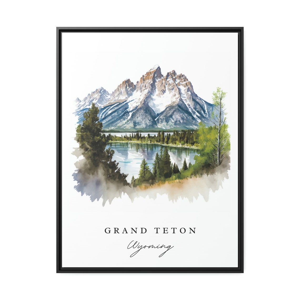 Grand Teton Wyoming Snow Capped Peak Lake Reflection Art Poster