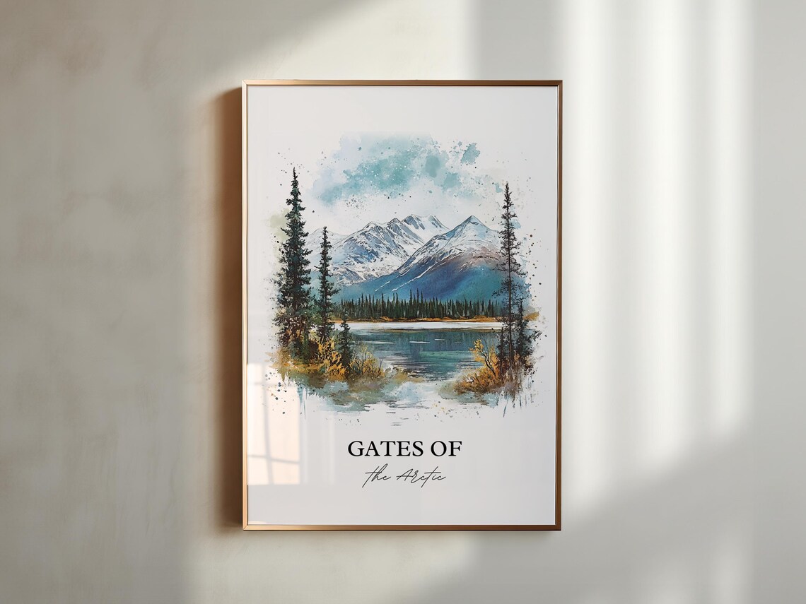 Gates of the Arctic Alaska Mountain Lake Wilderness Watercolor Poster - Image 5