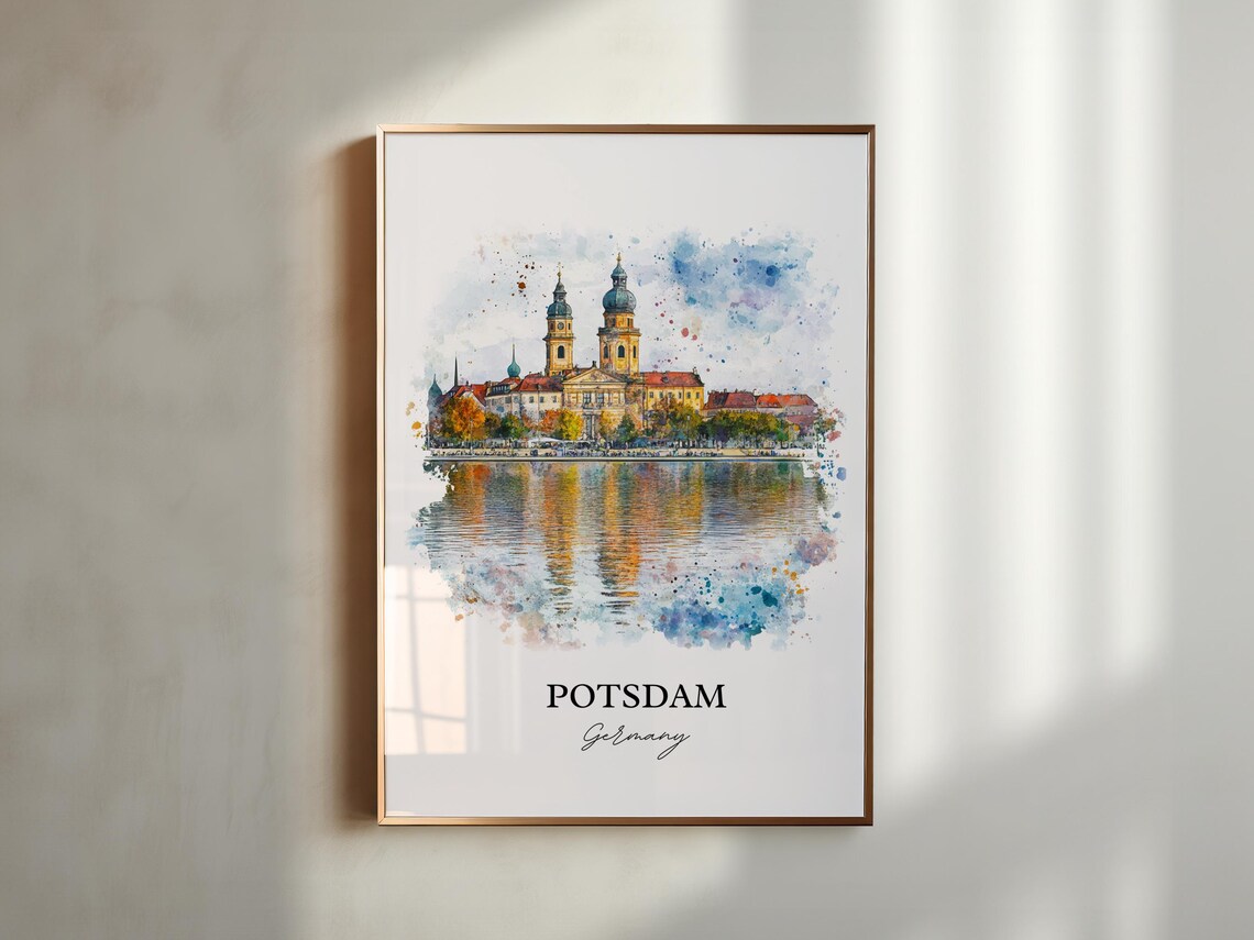 Potsdam Germany Lakeside Church Autumn Watercolor Travel Poster - Image 5