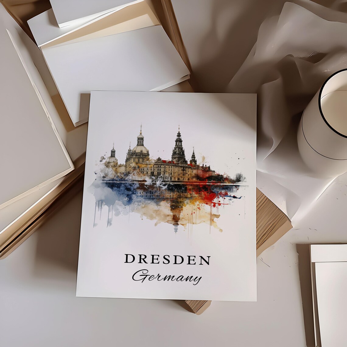 Dresden Germany Dramatic Baroque Skyline Watercolor Travel Poster - Image 5