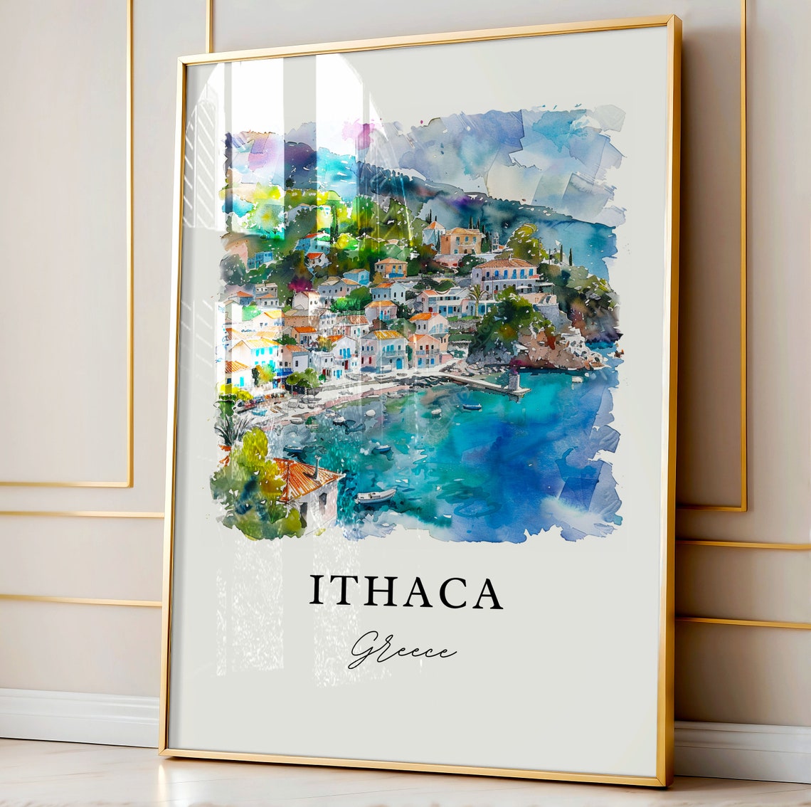 Ithaca Greece Watercolor Travel Poster, Kefalonia - Image 3