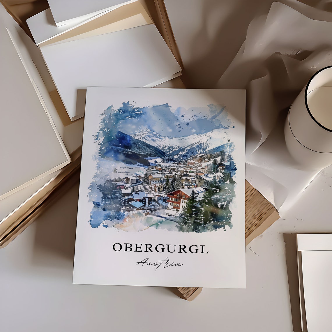 Obergurgl Austria Alpine Ski Village Snowy Watercolor Poster - Image 6