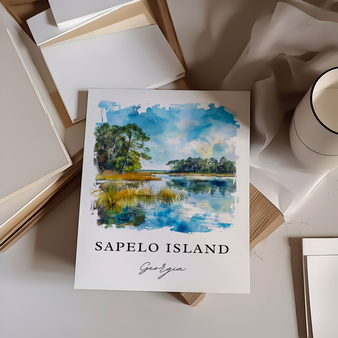 Sapelo Island Georgia Marsh Wetland Watercolor Travel Poster - Image 6