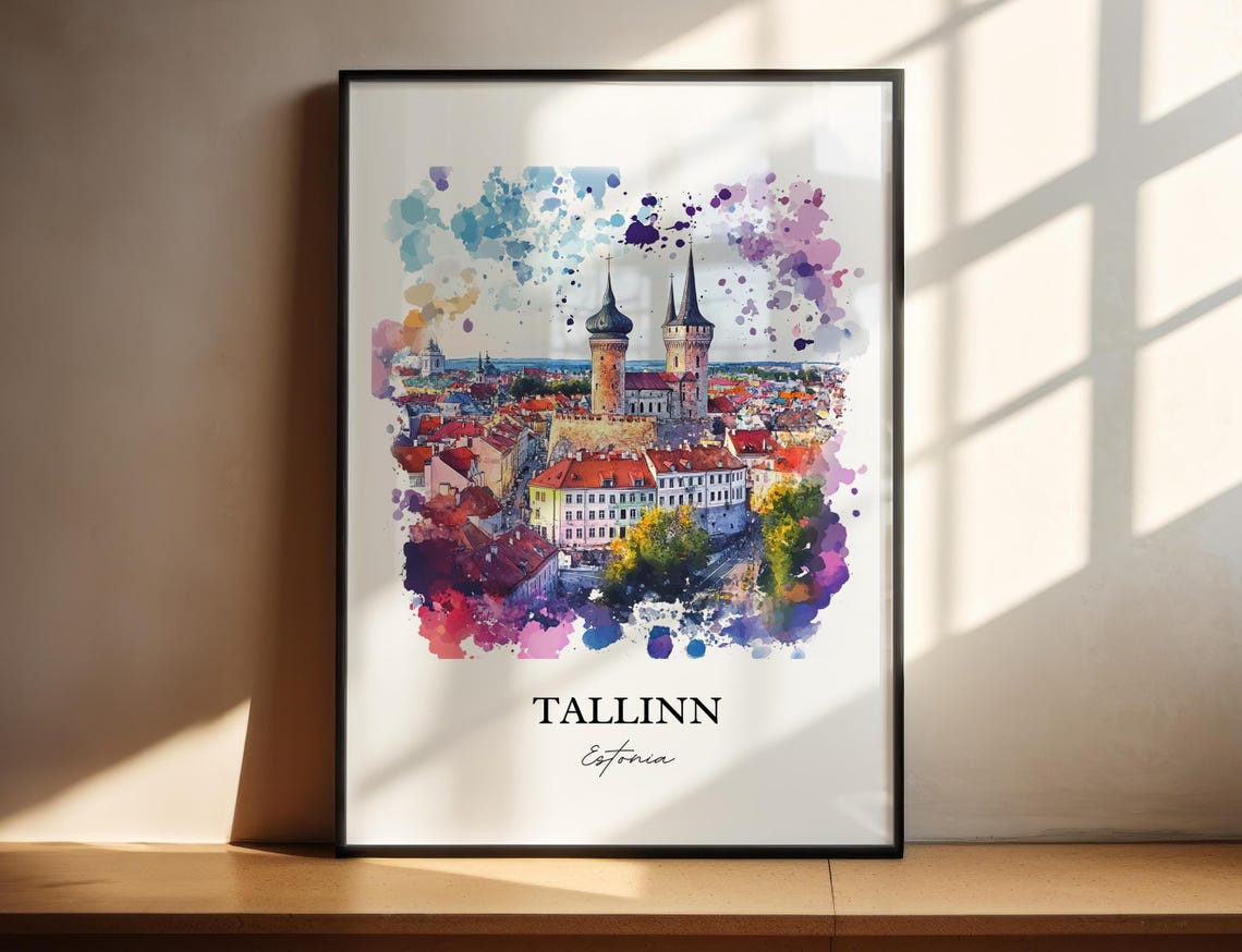 Tallinn Estonia Old Town Towers Watercolor Baltic Travel Poster - Image 6