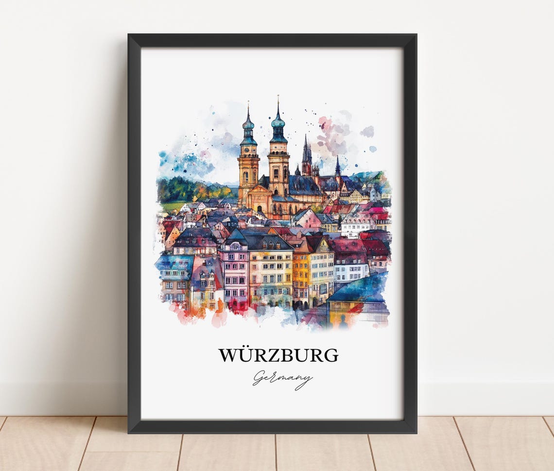 Wurzburg Germany Colorful Cathedral Skyline Watercolor Poster - Image 3