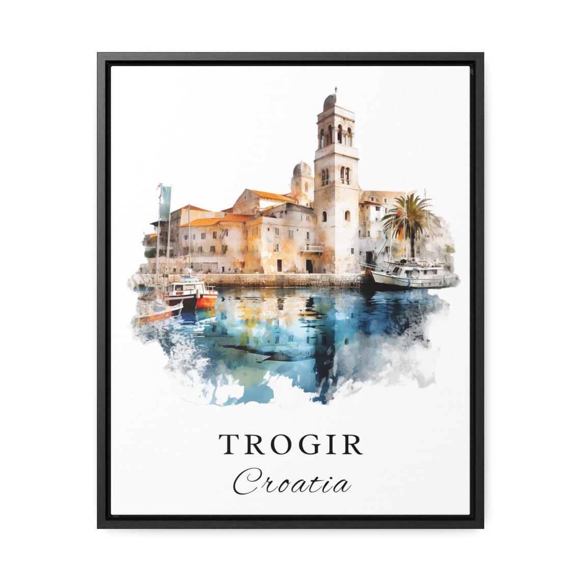 Trogir Croatia Waterfront Bell Tower Watercolor Travel Poster - Image 2