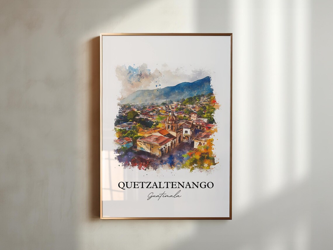 Quetzaltenango Guatemala Church Dome Mountain Town Watercolor Poster - Image 5