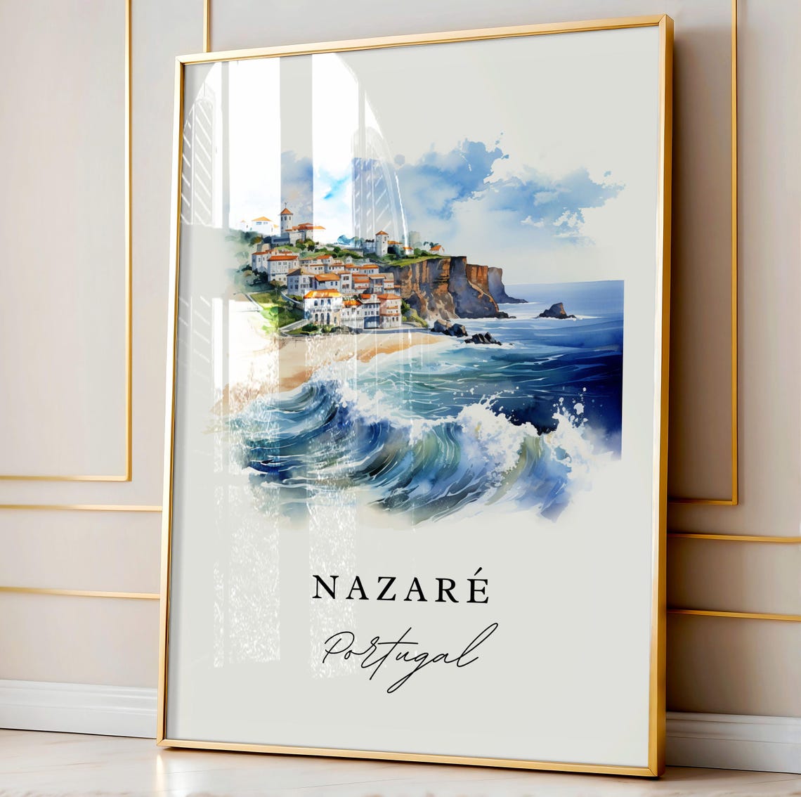 Nazare Travel Poster, Watercolor Wall Art Print - Image 4