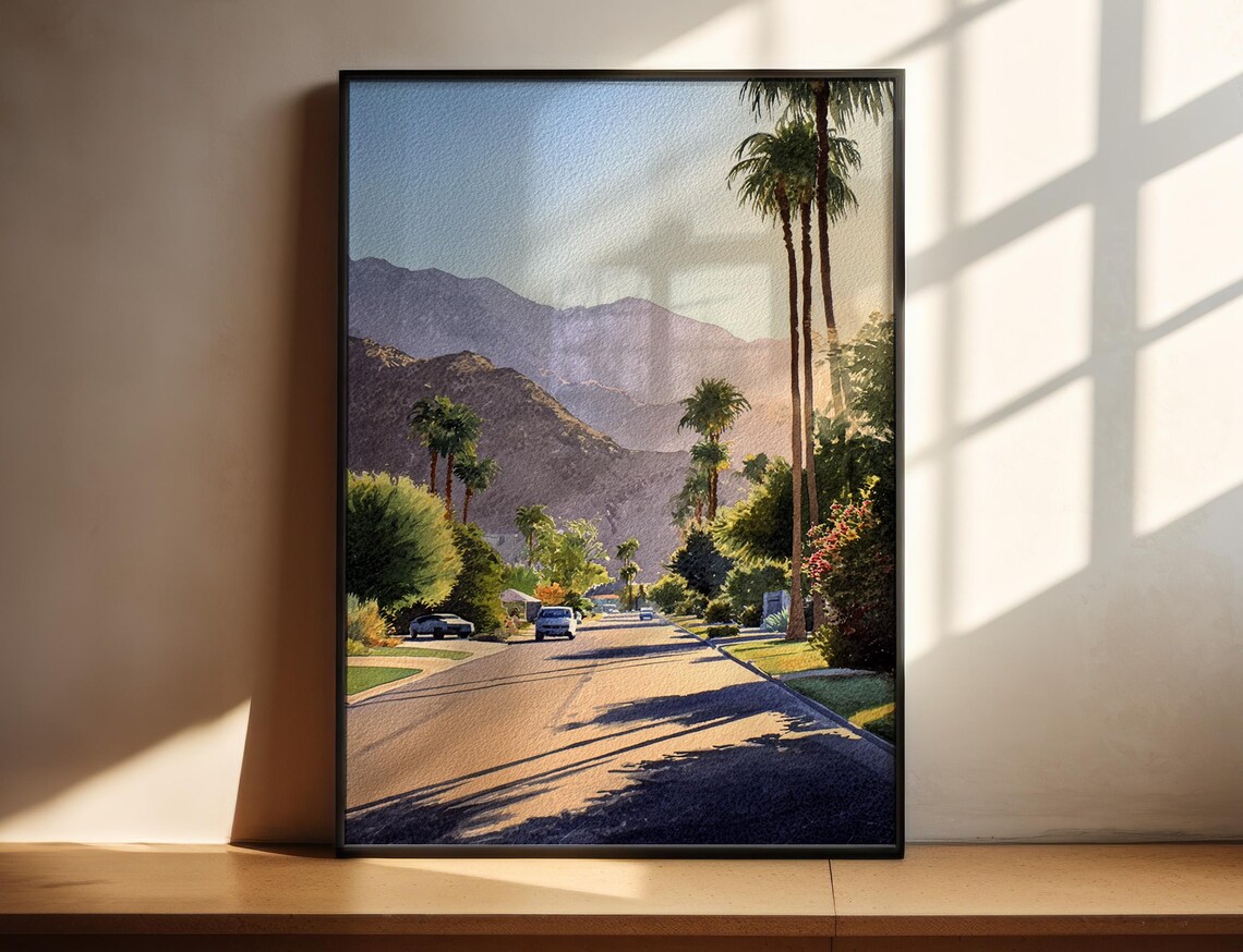 Palm Springs California Desert Street Palm Trees Watercolor Poster