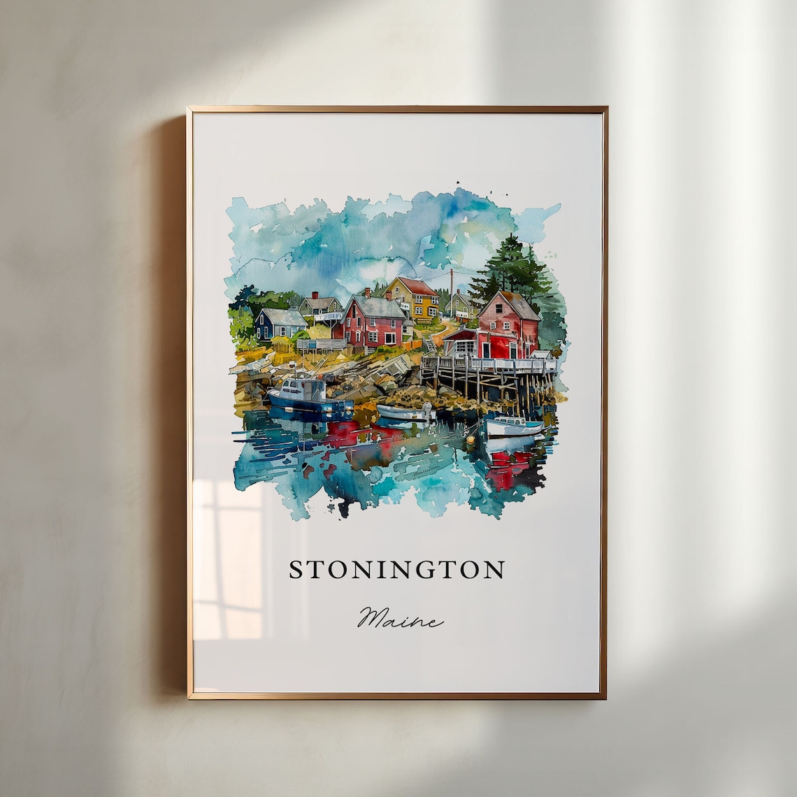 Stonington Maine Watercolor Travel Poster, Deer Isle