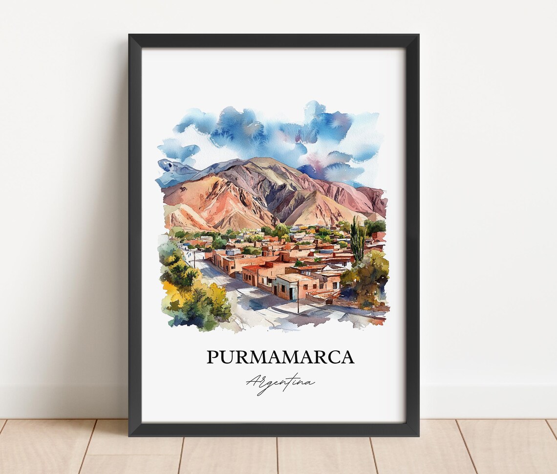 Purmamarca Argentina Watercolor Red Mountain Adobe Town Poster - Image 2