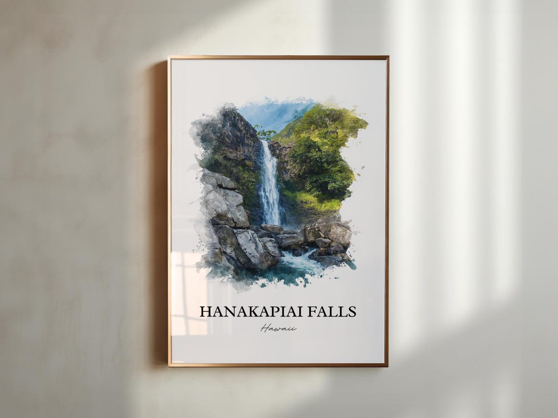 Hanakapiai Falls Hawaii Lush Jungle Cliffs Waterfall Watercolor Poster - Image 5