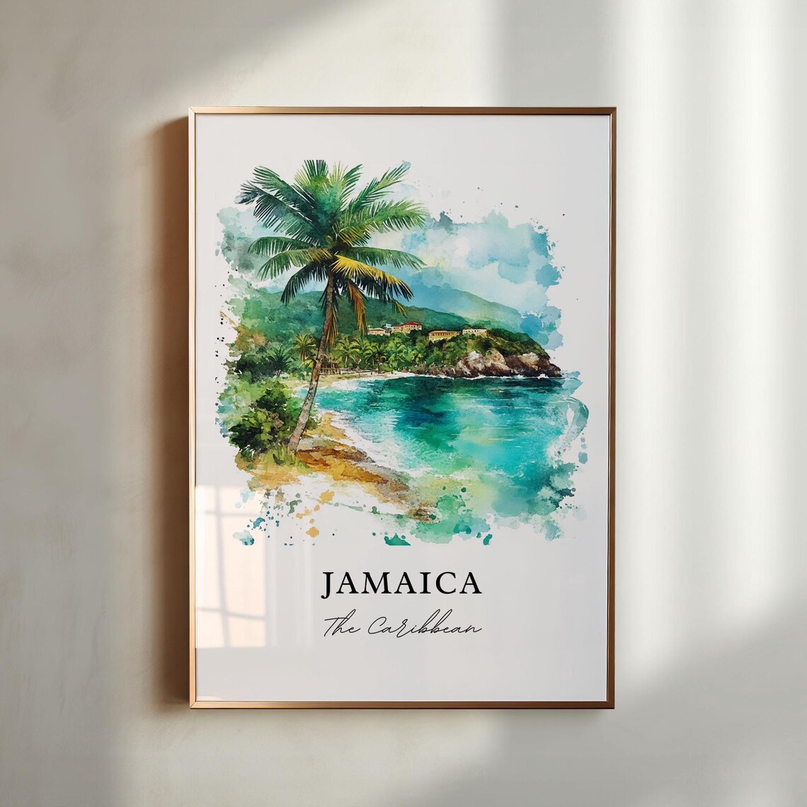 Jamaica Watercolor Travel Poster, Island Art Print