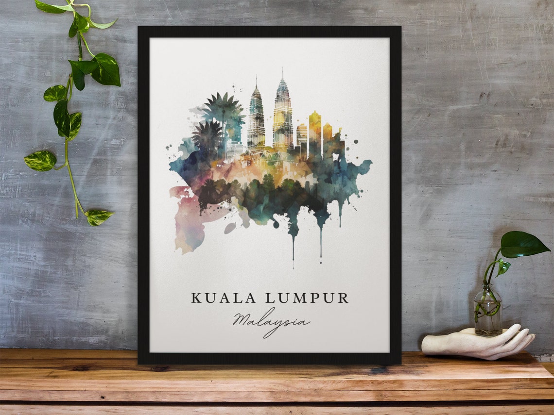 Kuala Lumpur Malaysia Watercolor Skyline Towers Travel Poster