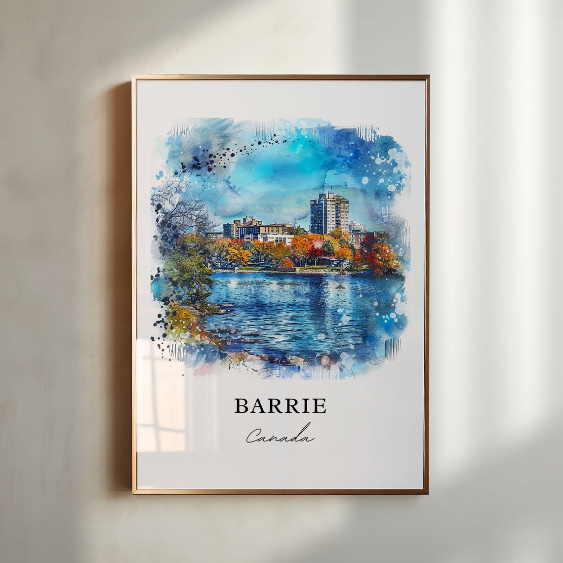 Barrie Canada Watercolor Lakefront Skyline Fall Scenic Art Print