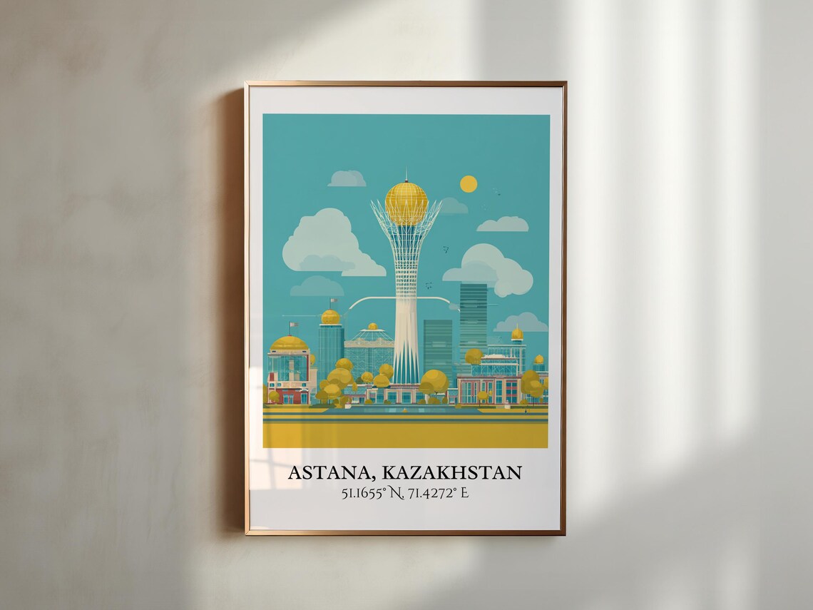 Astana Kazakhstan Bayterek Golden Orb Tower Retro Travel Poster - Image 6