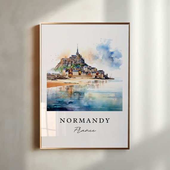 Normandy France Travel Poster, Custom Text Art Print